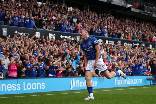 Liam Delap celebrating a goal for Ipswich