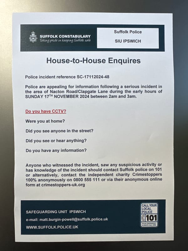 Suffolk Police have distributed leaflets seeking support from the public