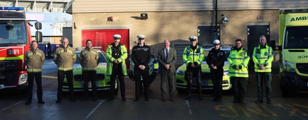 PCC Tim Passmore and representatives from Suffolk Fire & Rescue Service, Suffolk Police & East of England Ambulance Service