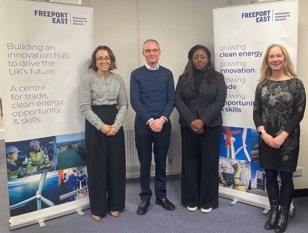 Jonathan Rudd, Laura Mayne, and Sophia Padget with Steve Beel of Freeport East