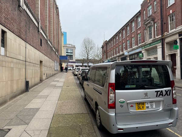 Taxis parked in the rank at Lloyd's Avenue in Ipswich