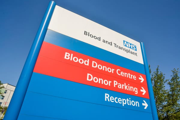 Blood & Transplant sign at a hospital