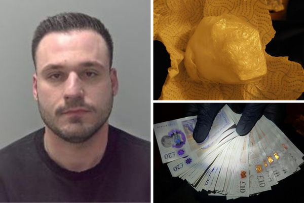 Regi Salillari with cash and cocaine seized by police
