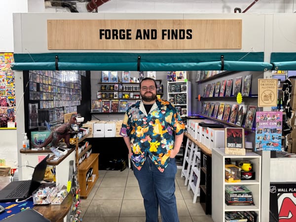 Harry, the proud owner of Forge & Finds inside Ipswich's Microshops on Carr Street
