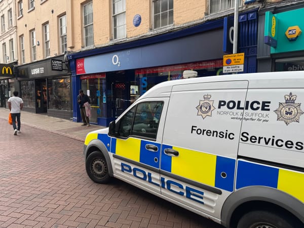 Forensics van outside the O2 store on Tavern Street in Ipswich