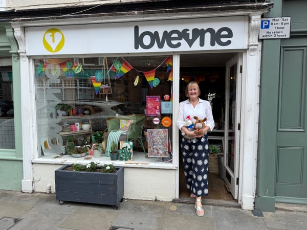Cathy Frost outside her Loveone store on St Peter's Street in Ipswich