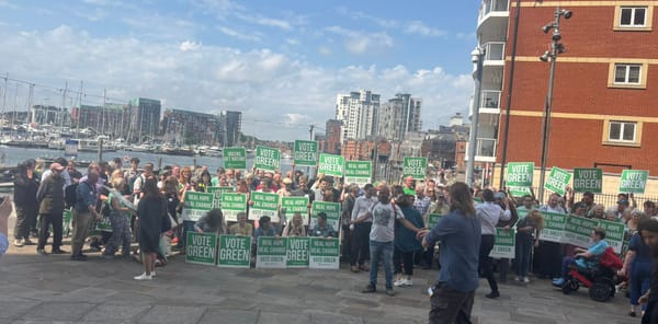 Green Party activists assembled on Ipswich Waterfront prior to going out to campaign