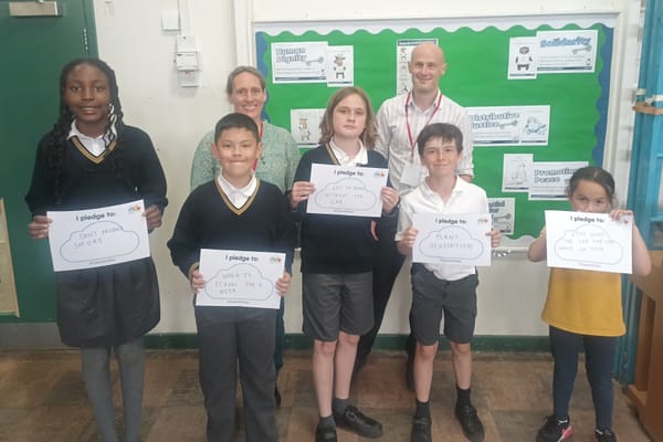 St Pancras pupils with their pledges