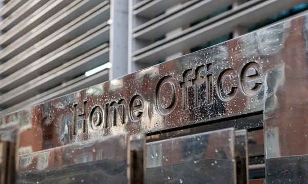 The name sign outside the government Home Office building in Westminster.