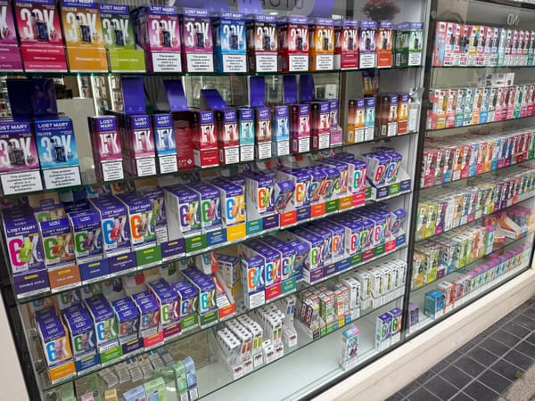 Vapes lining the window of one of Ipswich's many high street vape stores