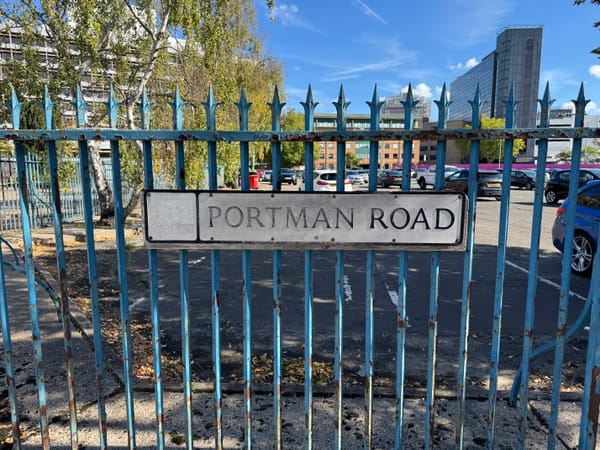 Portman Road sign on one of the Portman Road car park fences
