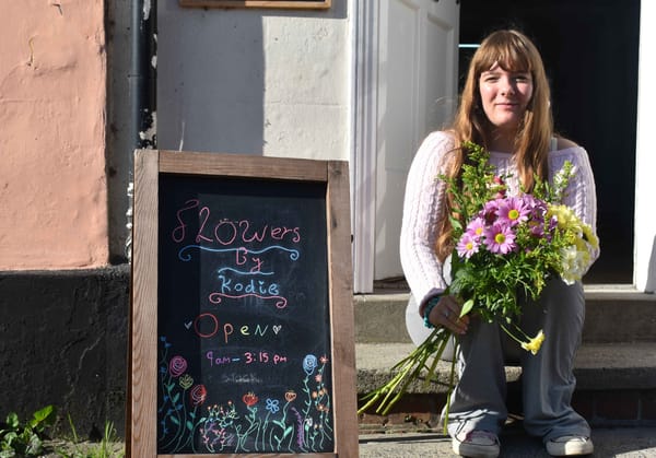 Kodie Brooke outside her own flower shop in Debenham