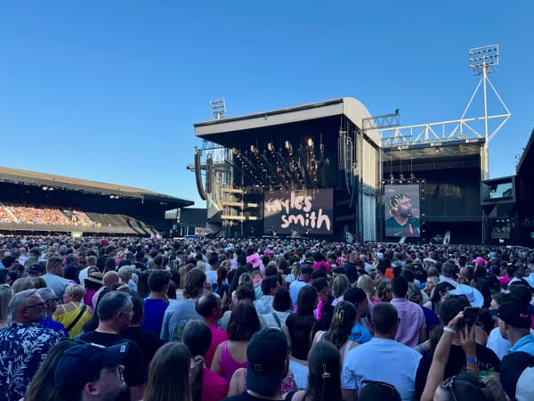 Myles Smith performing at Ed Sheeran's Portman Road gig