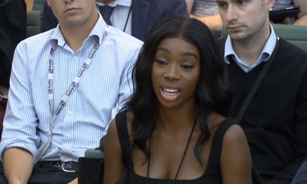 Former Love Island contestant Yewande Biala giving evidence to the Digital, Culture, Media and Sport Select Committee in the House of Commons