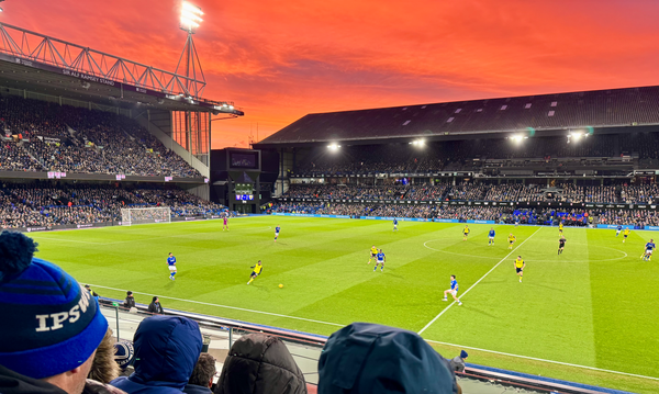 The sun sets at Portman Road on New Years Day